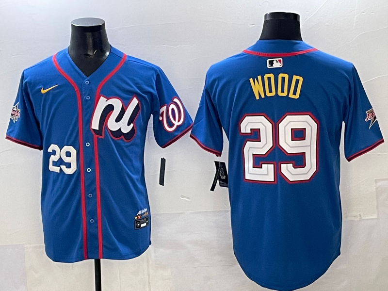 Men 2025 Washington Nationals #29 Wood blue Nike jersey style 45